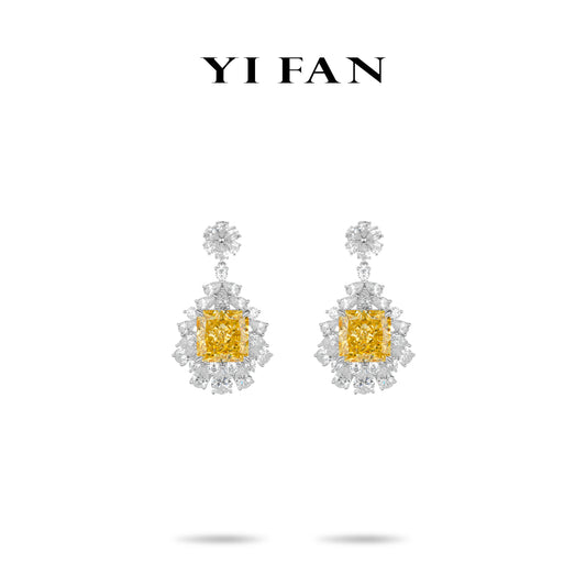 Limited High Jewelry Yellow diamond color collection: Modern Mixed-cuts "Golden Palace" detailed Banquet Earrings