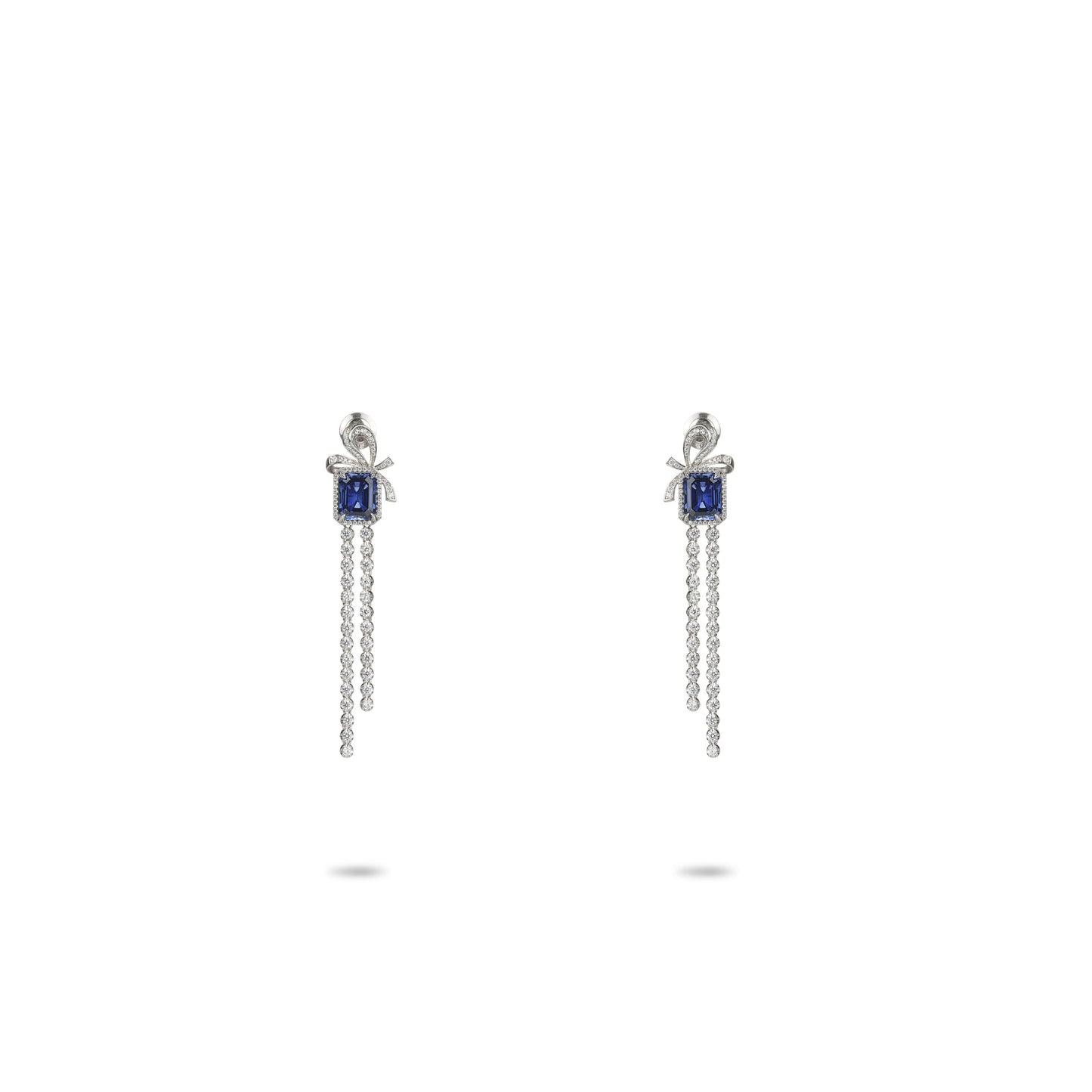 Christmas collection: Modern Rectangular Blue Bow Tassel Earrings