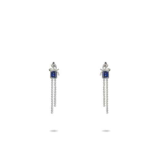 Christmas collection: Modern Rectangular Blue Bow Tassel Earrings
