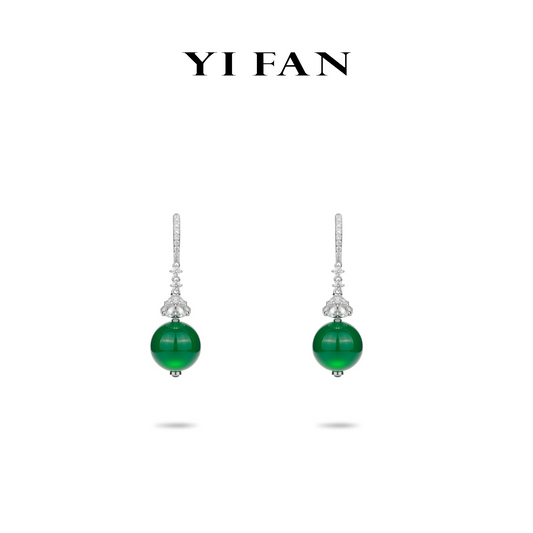 Minimalist collection: Green chalcedony bead "palace lantern" dangle earrings