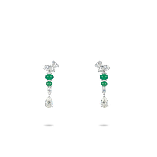 Green chalcedony beads "Water-drop" dangle earrings