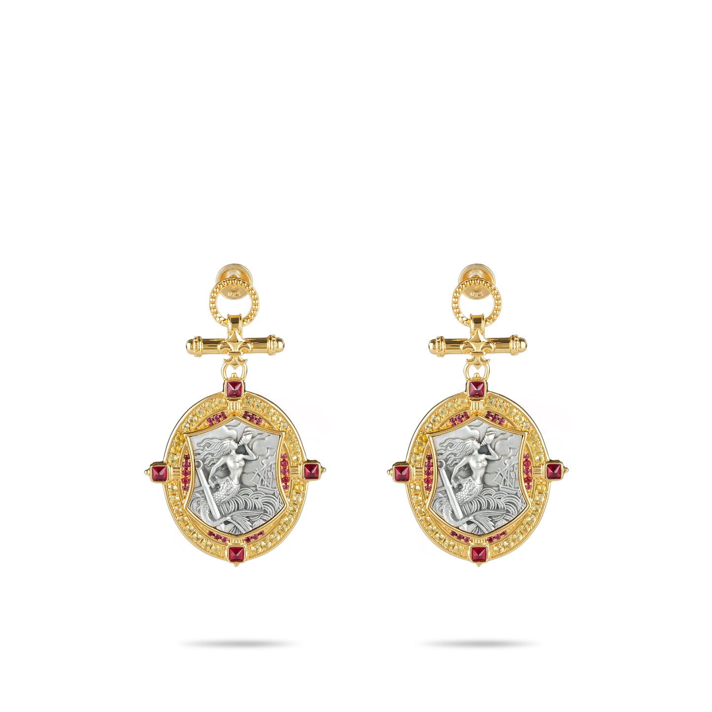 High Jewelry Collection: Antique coin imitation "Mermaid" detailed earrings