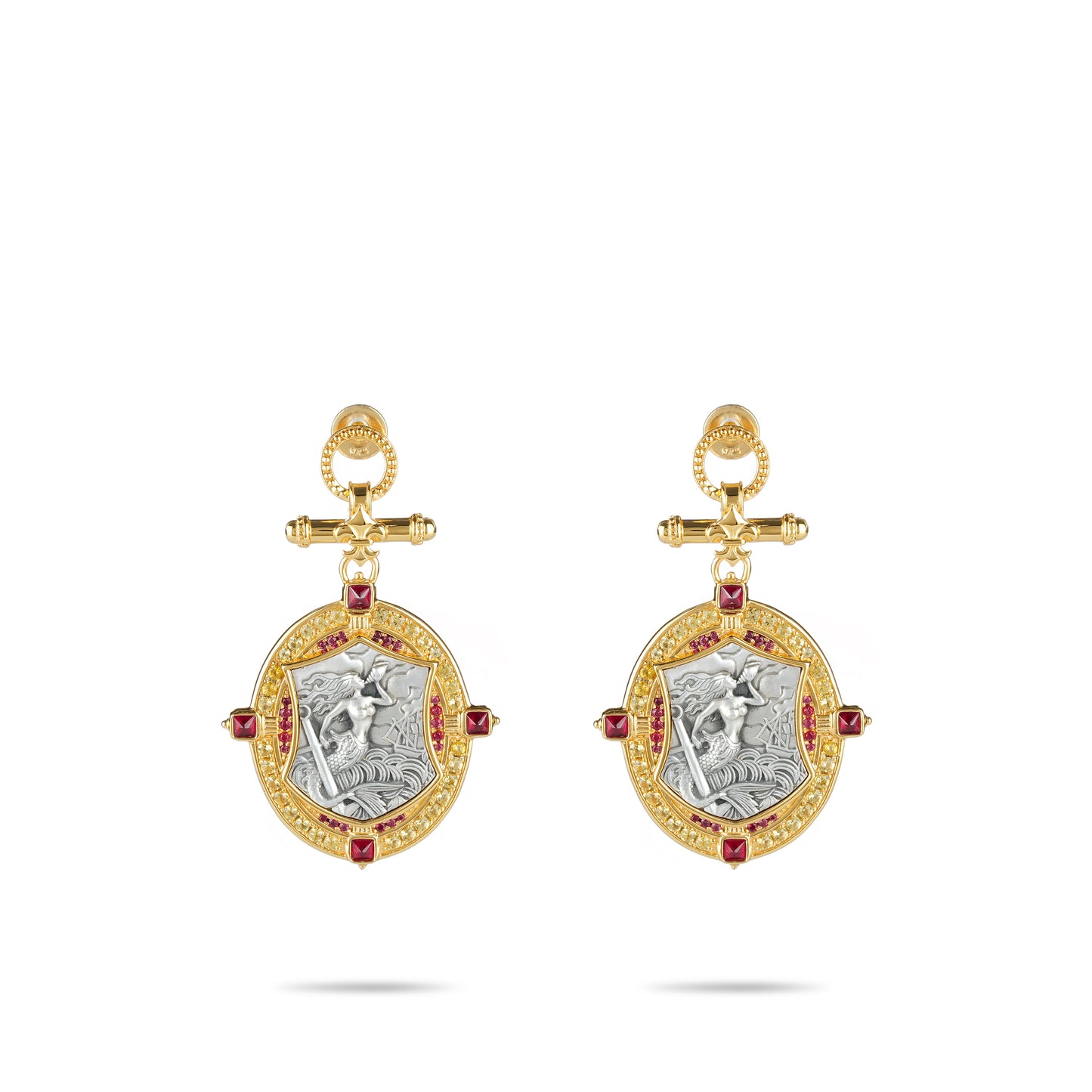 High Jewelry Collection: Antique coin imitation "Mermaid" detailed earrings