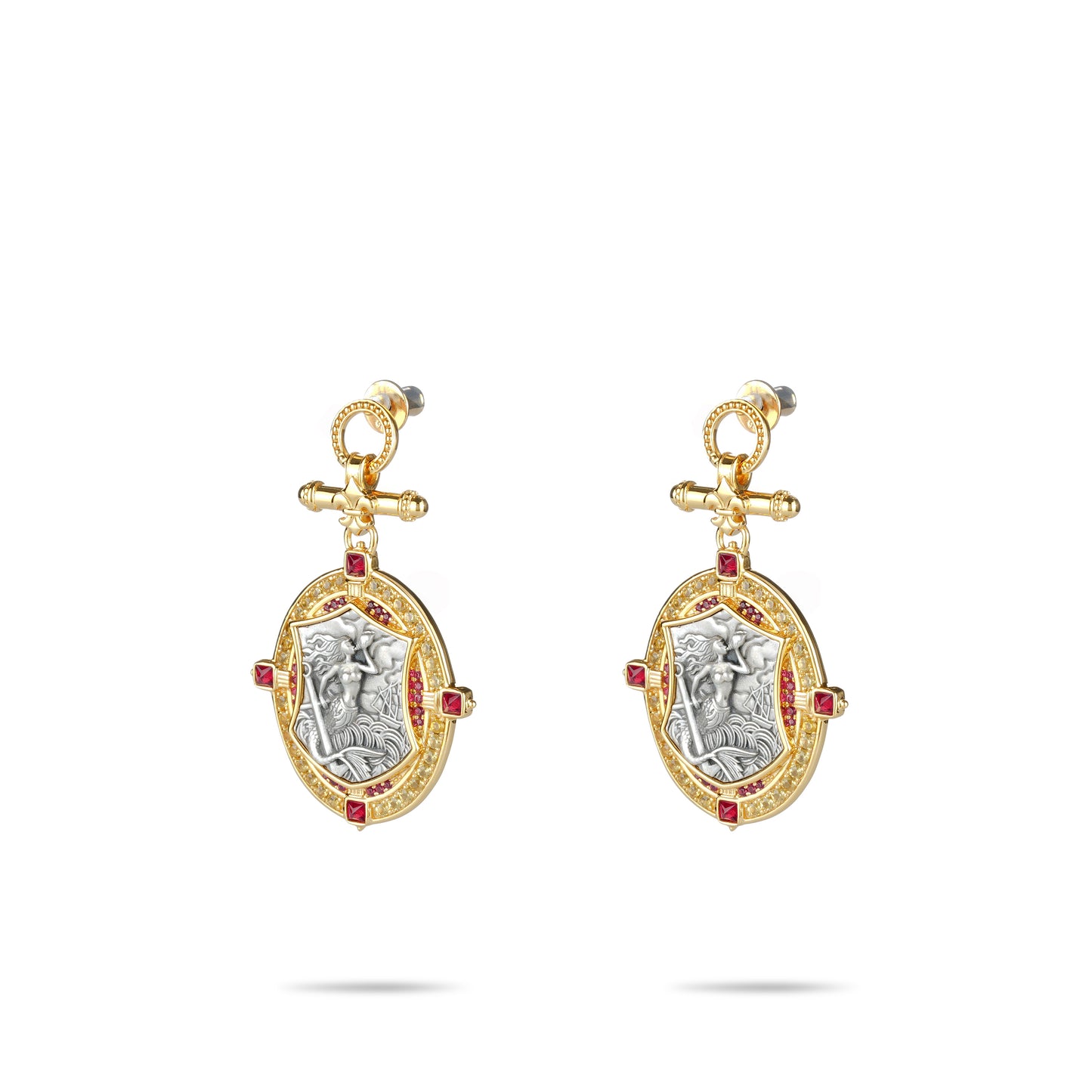 High Jewelry Collection: Antique coin imitation "Mermaid" detailed earrings