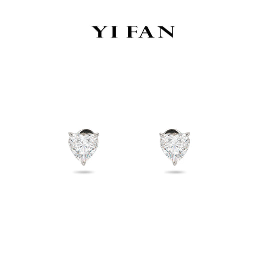 Pure Radiance Collection: Modern "Icy Shining Love Heart" delicate Ear Studs (Each solitaire 3 carats)