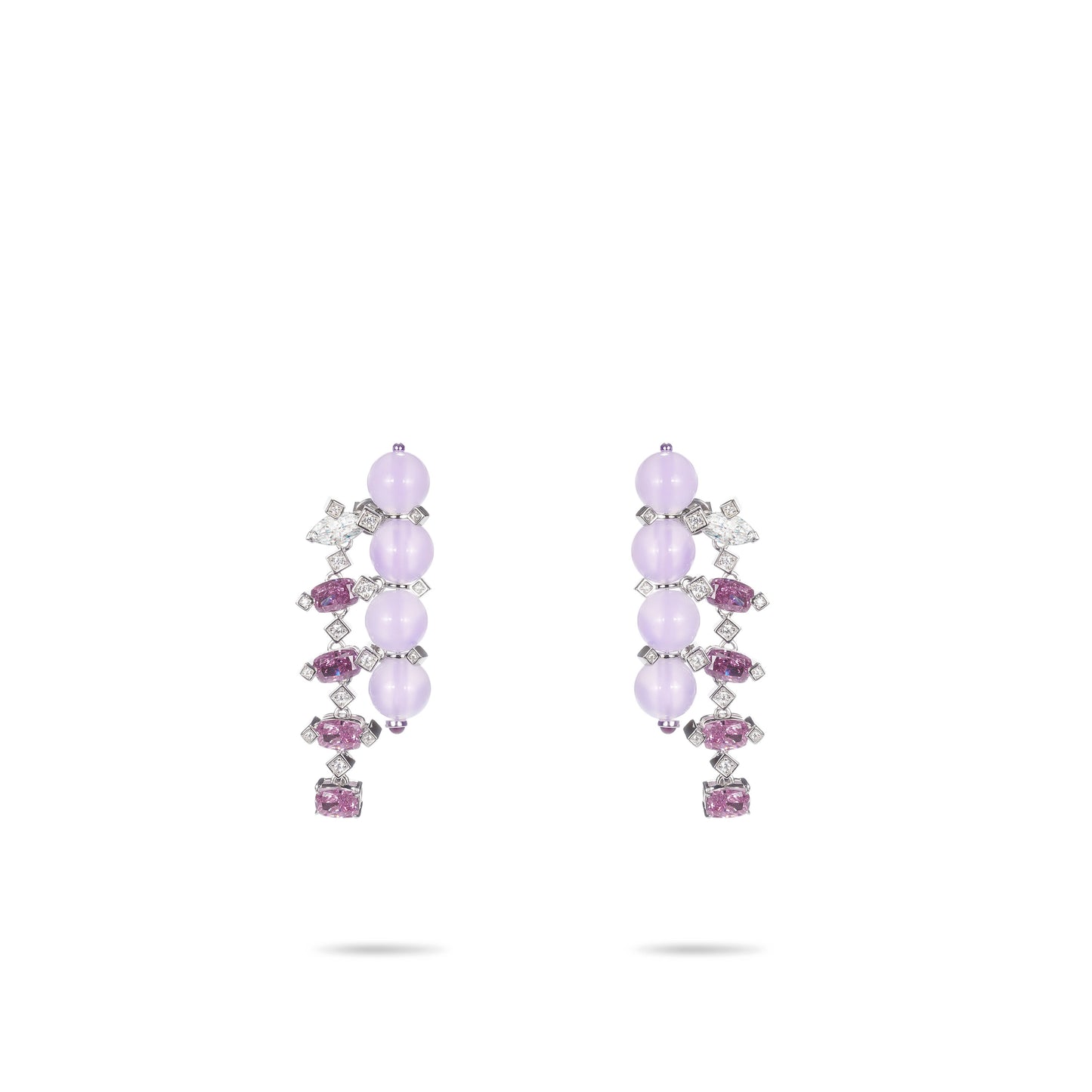 High Jewelry Collection: Light Pink Icy Jade "Spring Love" Unique Modern earrings