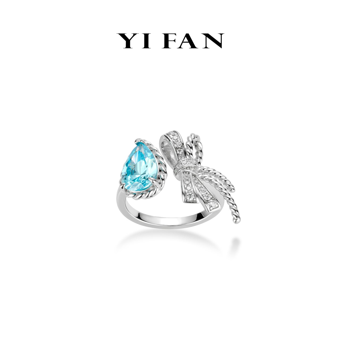 Limited Paraíba Color collection: Luxury "Blue Water-droplets delicate Bowknot" Open Ring