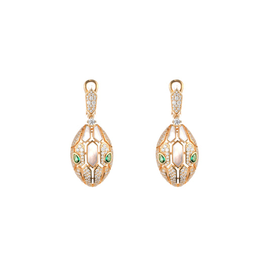Limited Animal collection: Modern "Green-eyed Spirit Serpents with White Mother-of-Pearl" detailed Dangle Earrings