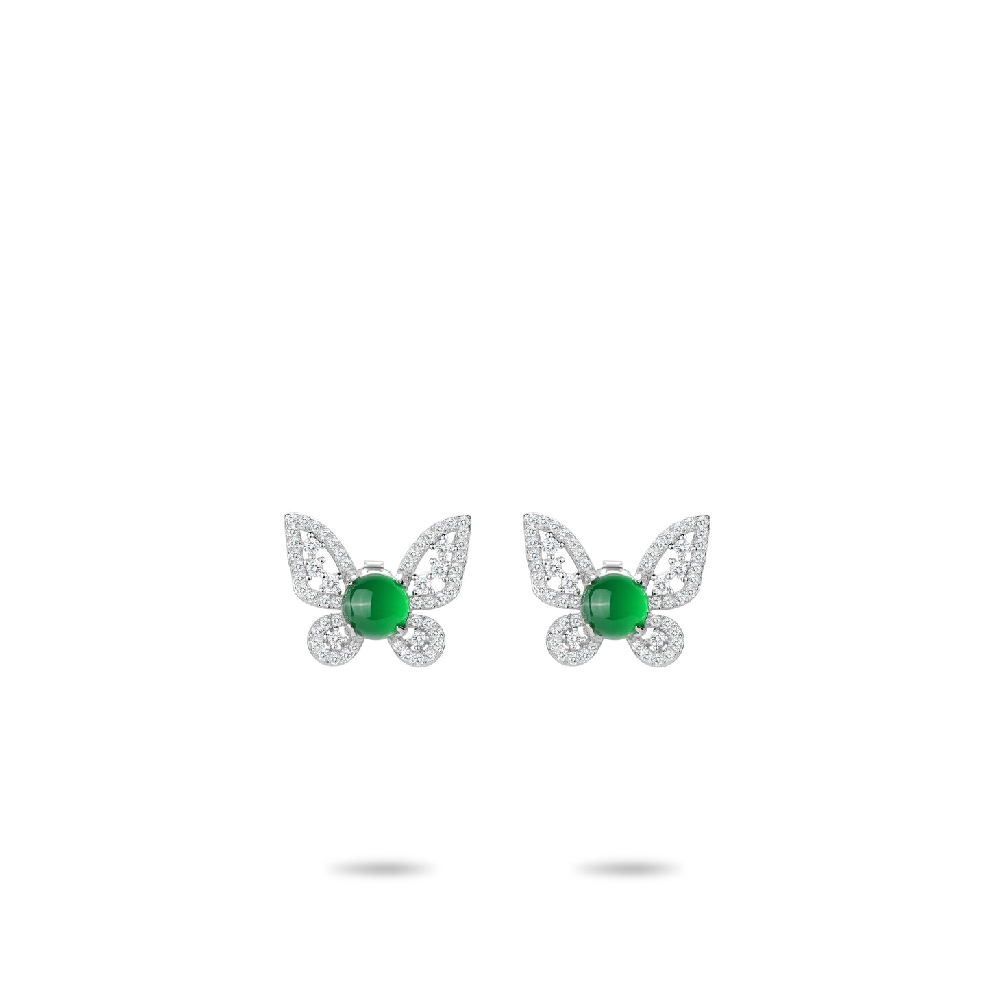 Welfare Exclusive: Modern Green chalcedony “Hollowed Butterflies” ear studs