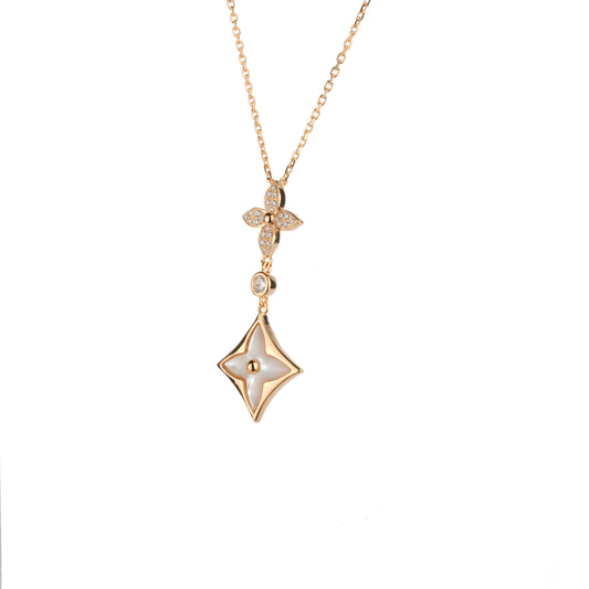 Welfare exclusive Rose-gold Fever collection: Modern Hand-carved "Lucky Clovers with Pink Mother-of-Pearl" detailed Necklace