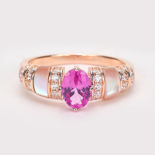 2 Unique Pieces: Special Offer Rose red pigeon egg & White Mother-of-Pearl Ring with Rose Gold Plating