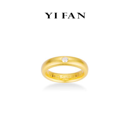 High Jewelry Collection: Golden Satin finish "Multiple Prayer Text characters" Loach-back versatile Ring (Unisex）