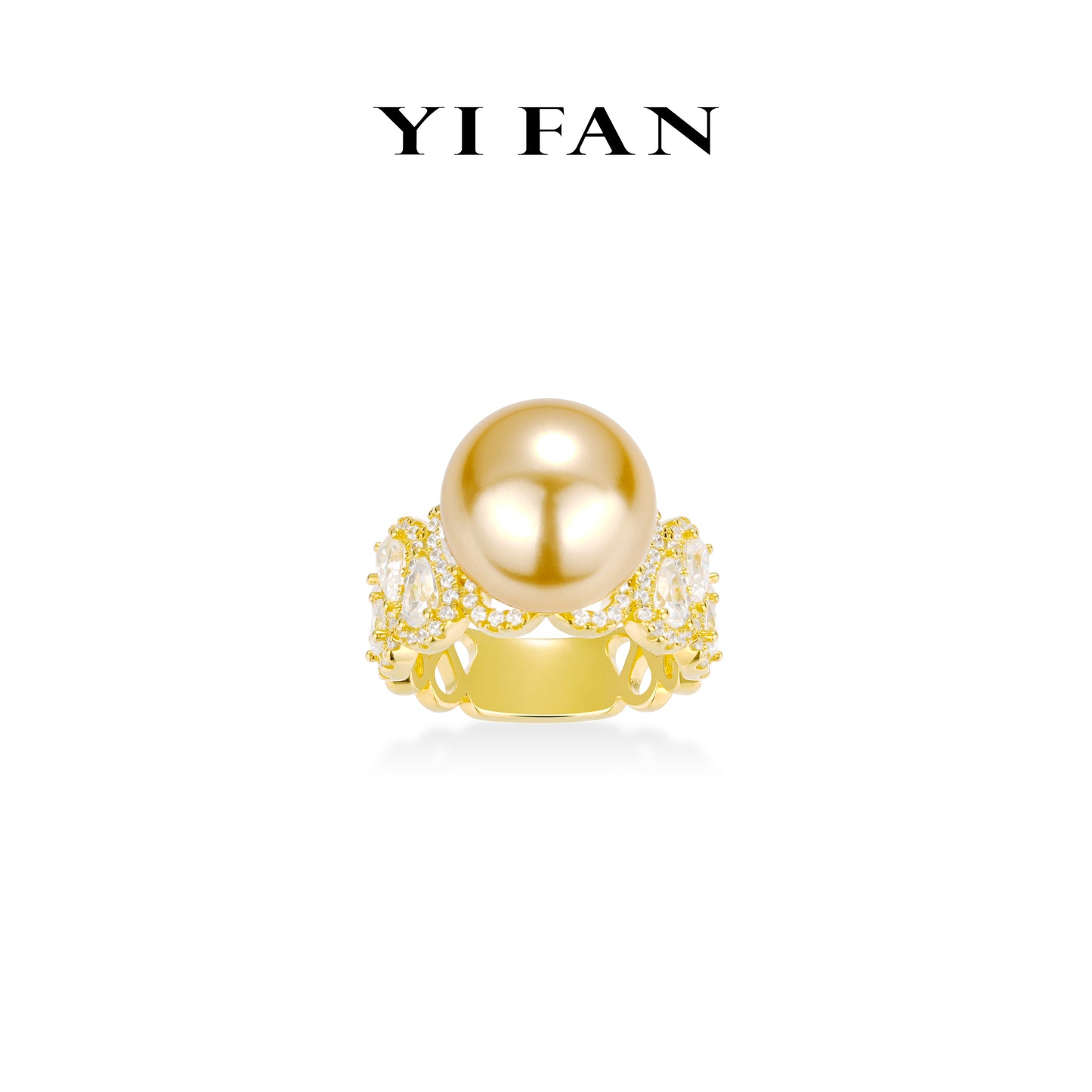 Limited Golden time collection: Modern "Legendary Golden Luminous Pearl" detailed wide-band Ring