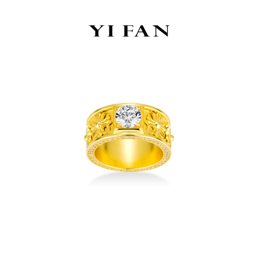 Gilded Heritage Collection：Luxury "Golden Regal Legacy" detailed wide band Ring