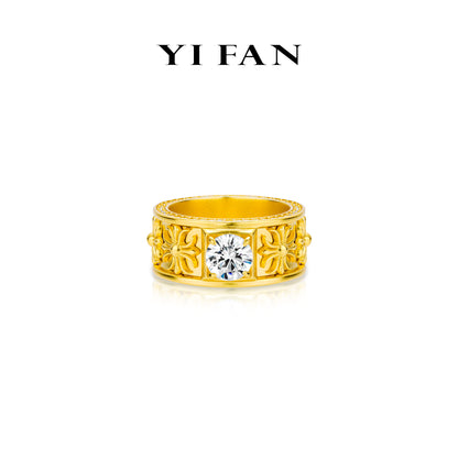 Gilded Heritage Collection：Luxury "Golden Regal Legacy" detailed wide band Ring