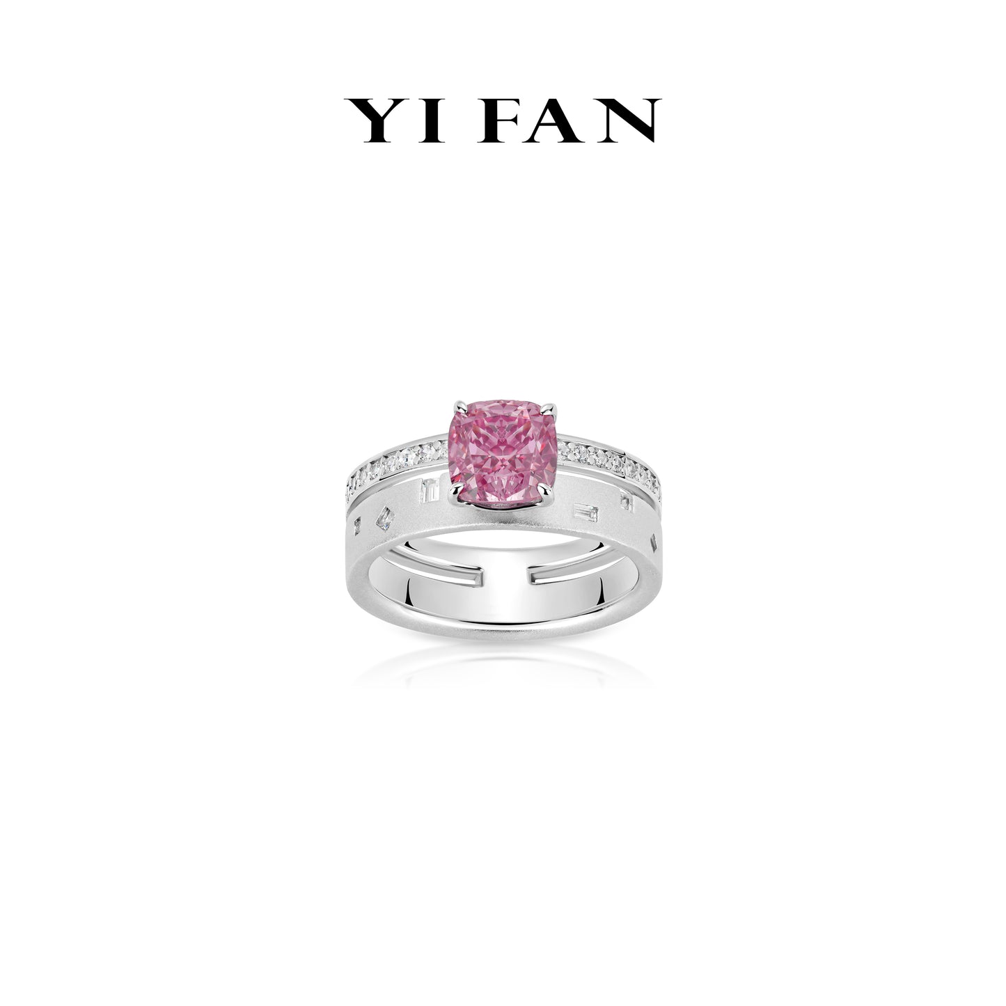 Blush Radiance Collection：Modern Brushed "Rosé Dawn Solitaire" detailed wide-band Ring