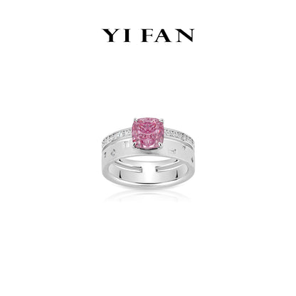 Blush Radiance Collection：Modern Brushed "Rosé Dawn Solitaire" detailed wide-band Ring