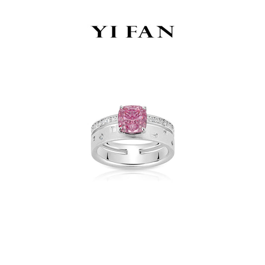 Blush Radiance Collection：Modern Brushed "Rosé Dawn Solitaire" detailed wide-band Ring