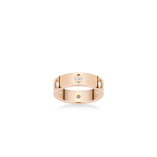 Rose-gold Fever collection: Modern "Bright Love" CNC wide band Ring (Unisex）
