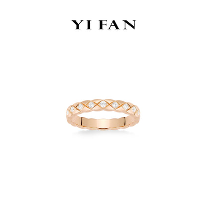 Rose-gold Fever collection: Modern "Rhombic Dreamland" detailed Thin band Ring