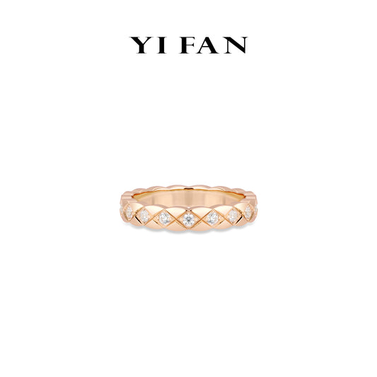 Rose-gold Fever collection: Modern "Rhombic Dreamland" detailed Thin band Ring