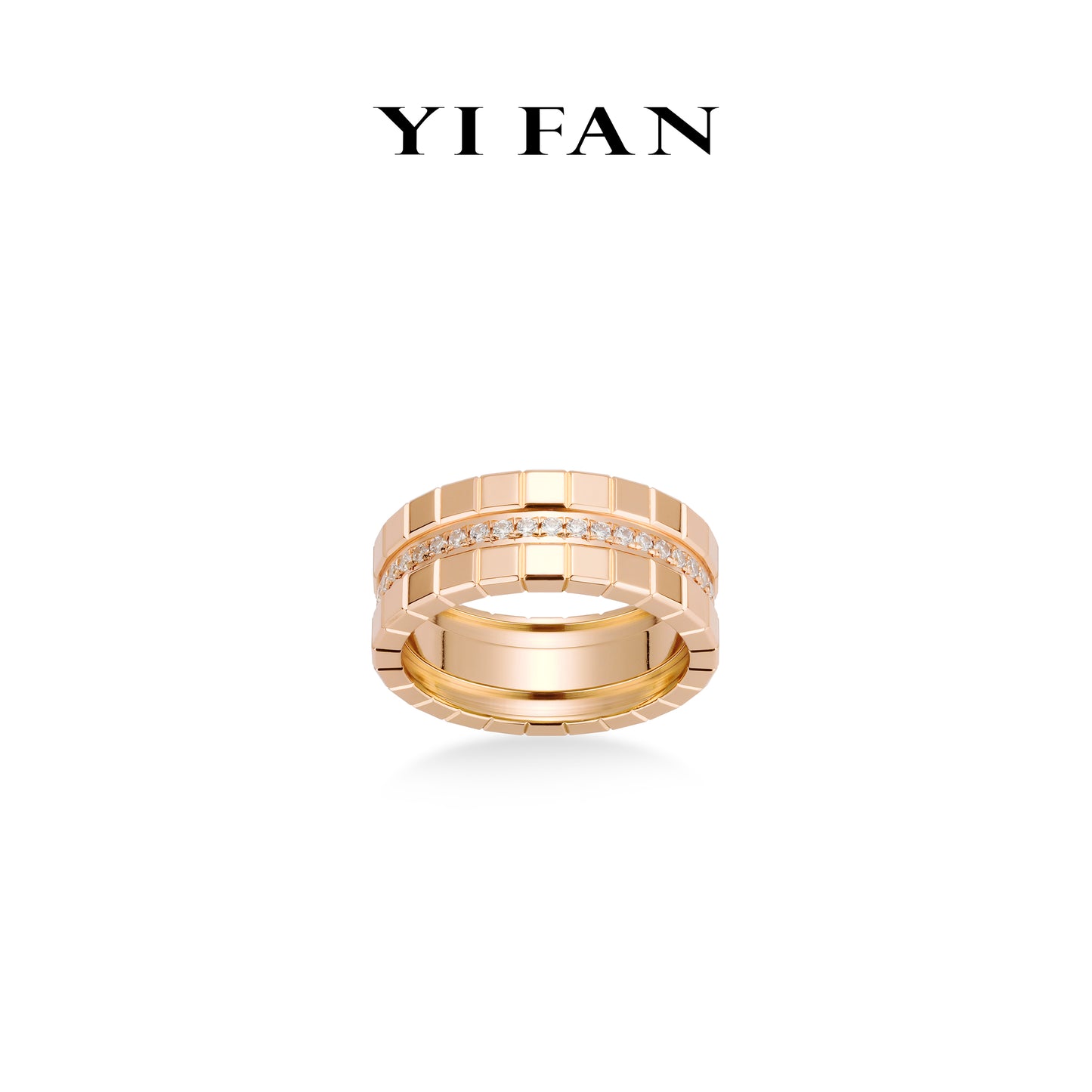 Minimalist collection: Modern "Brilliant Champagne Ice Cubes" detailed CNC Wide Ring Band (Unisex)