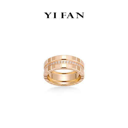 Minimalist collection: Modern "Brilliant Champagne Ice Cubes" detailed CNC Wide Ring Band (Unisex)