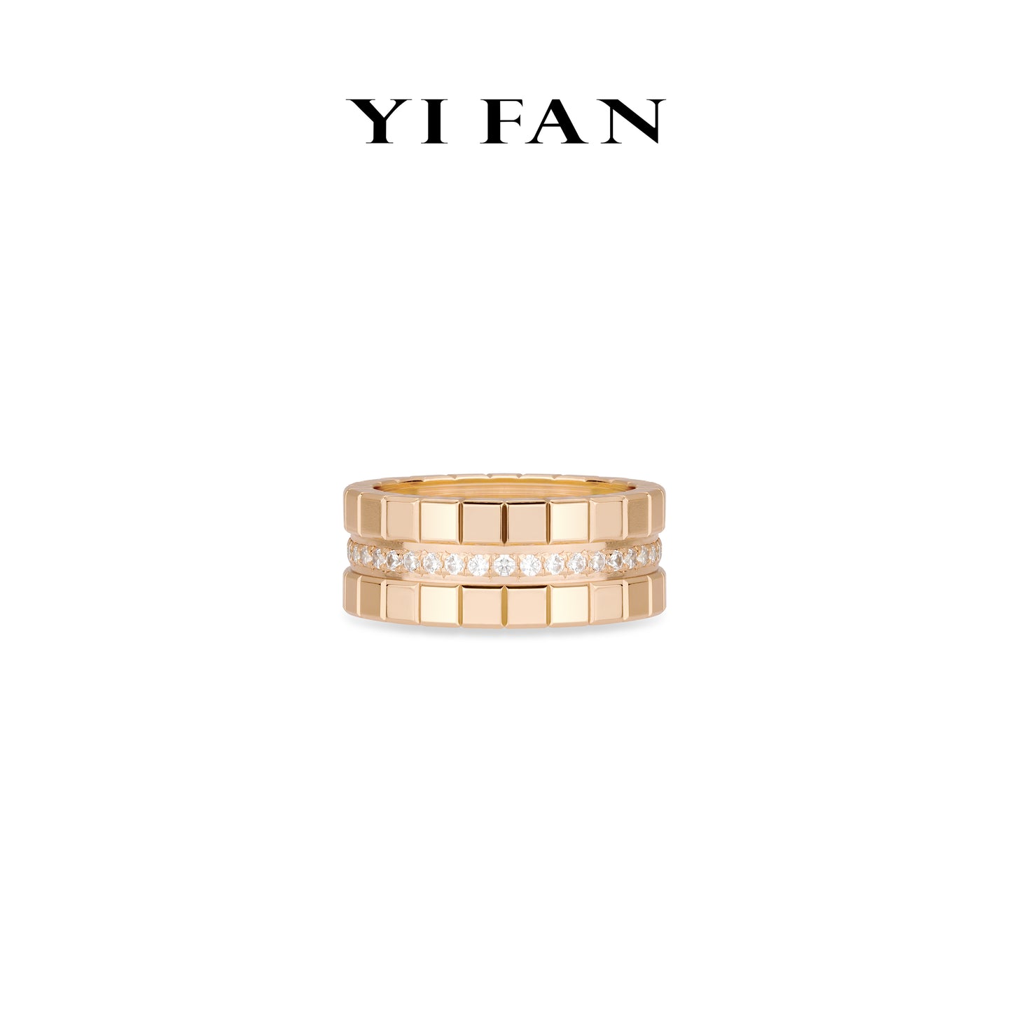 Minimalist collection: Modern "Brilliant Champagne Ice Cubes" detailed CNC Wide Ring Band (Unisex)