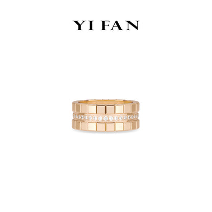 Minimalist collection: Modern "Brilliant Champagne Ice Cubes" detailed CNC Wide Ring Band (Unisex)