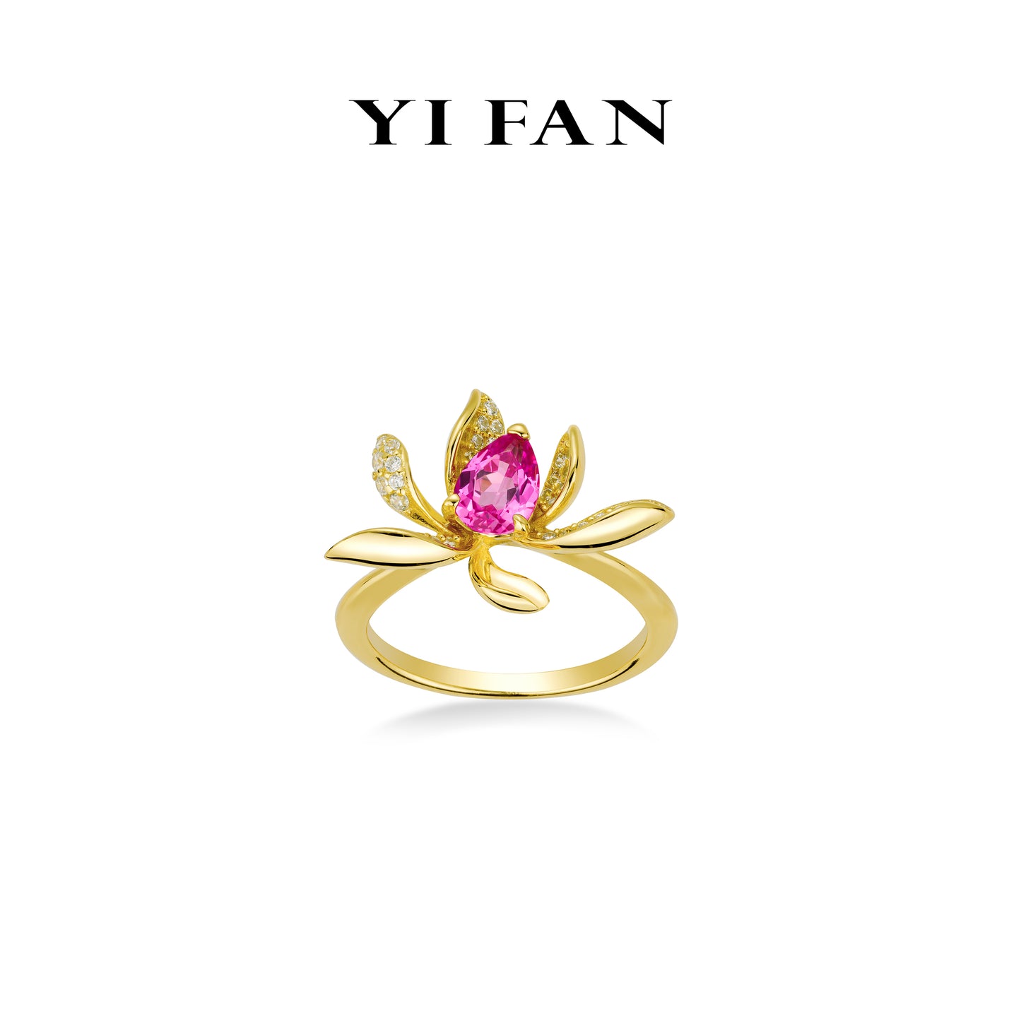 Jedi spinel color collection: Modern "Golden Rose-red Pistil Water Lily" detailed artistic Ring