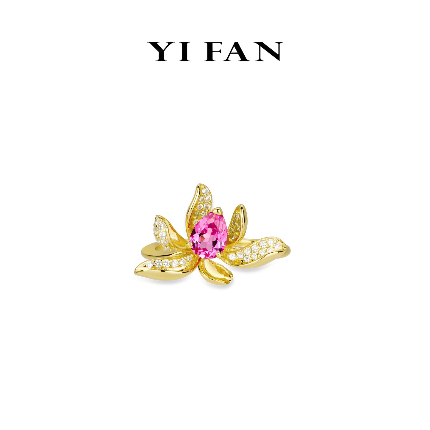Jedi spinel color collection: Modern "Golden Rose-red Pistil Water Lily" detailed artistic Ring