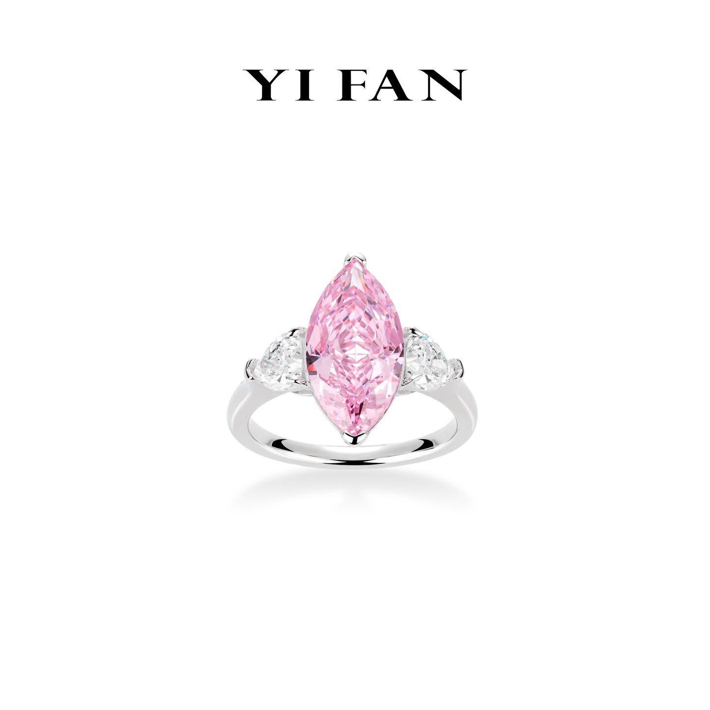 Limited Pink Diamond color collection: Modern "Sakura Pink Marquise Lovers" detailed 3-stones Ring