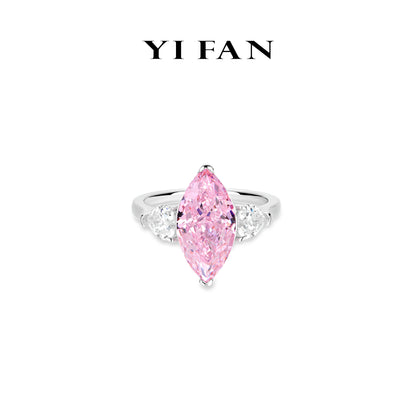 Limited Pink Diamond color collection: Modern "Sakura Pink Marquise Lovers" detailed 3-stones Ring