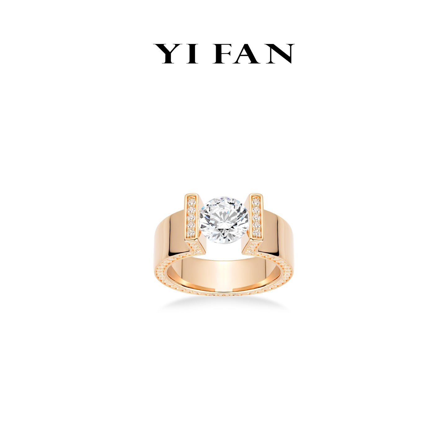 High Jewelry Collection: Modern "Champagne Golden H Suspension style - Bright Eye of Dimensions" CNC Solitaire Ring