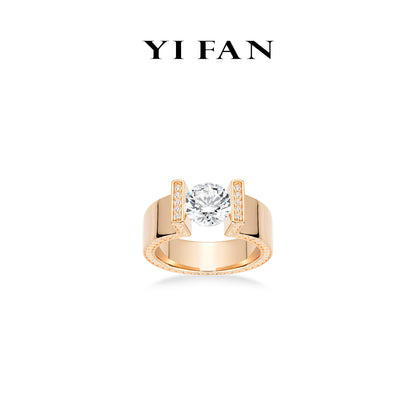High Jewelry Collection: Modern "Champagne Golden H Suspension style - Bright Eye of Dimensions" CNC Solitaire Ring
