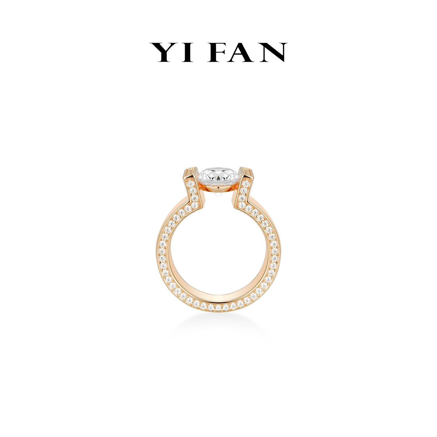 High Jewelry Collection: Modern "Champagne Golden H Suspension style - Bright Eye of Dimensions" CNC Solitaire Ring
