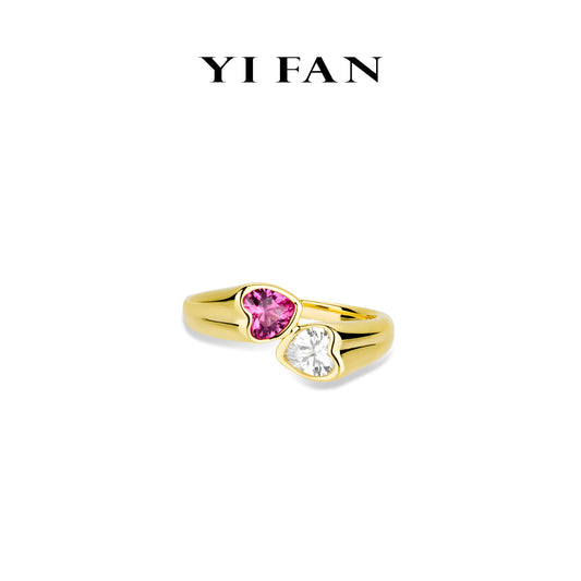 Welfare Exclusive Pink Diamond color collection: Modern "2-tone Compassion" unique 2-stones Ring
