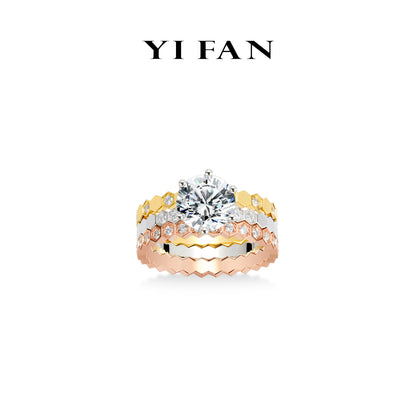 Welfare Exclusive Minimalist collection: Modern "Threesome Honeycomb" exquisite CNC band Ring Set (3 Rings)