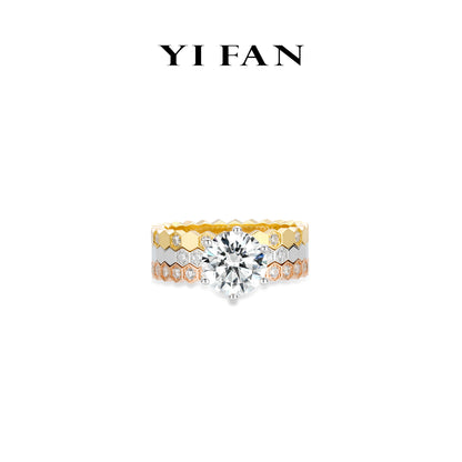 Welfare Exclusive Minimalist collection: Modern "Threesome Honeycomb" exquisite CNC band Ring Set (3 Rings)