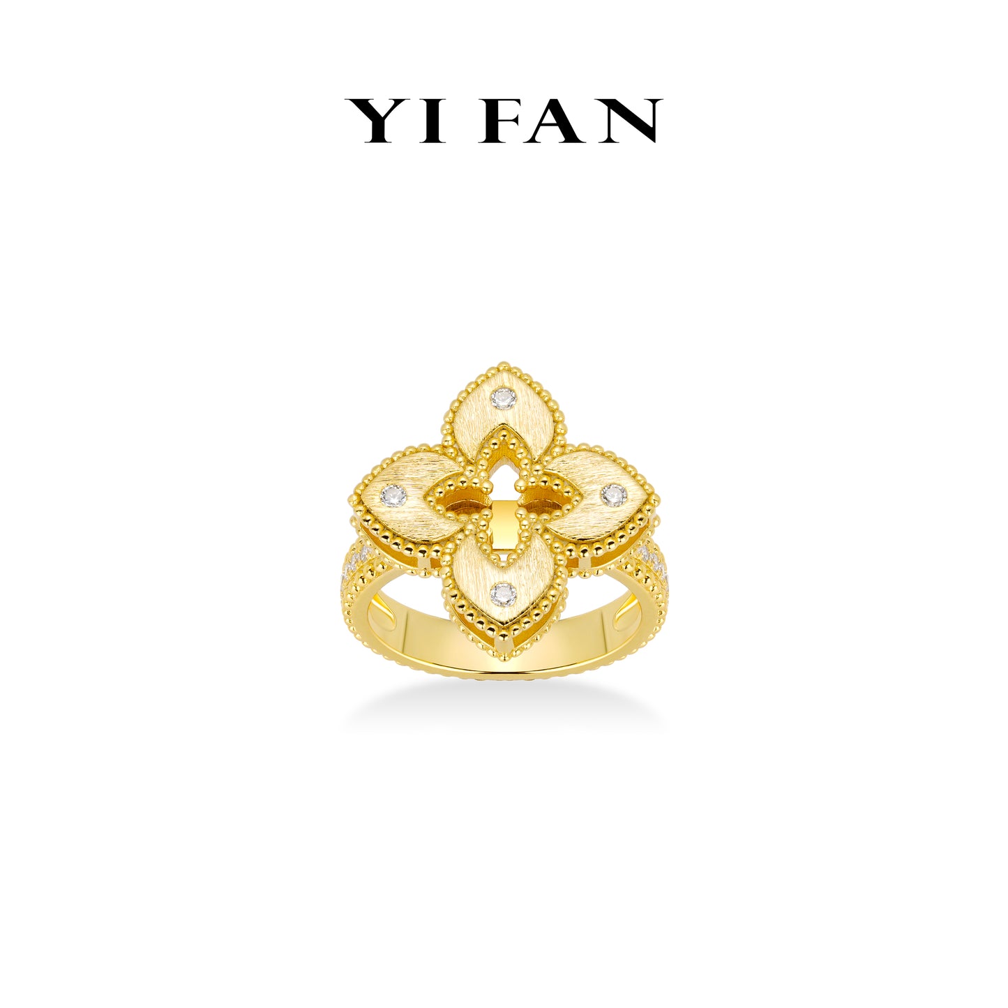 Golden time collection: Modern Brushed "Hollowed out Lucky Clover" Unique Ring