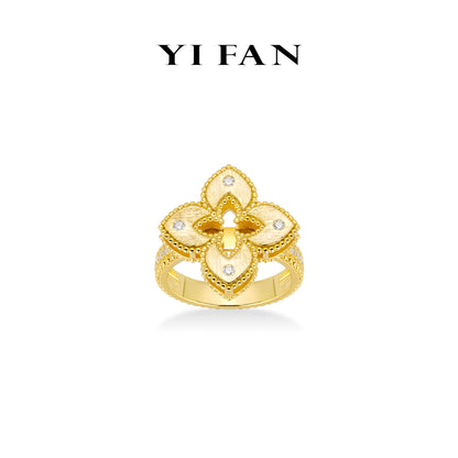 Golden time collection: Modern Brushed "Hollowed out Lucky Clover" Unique Ring