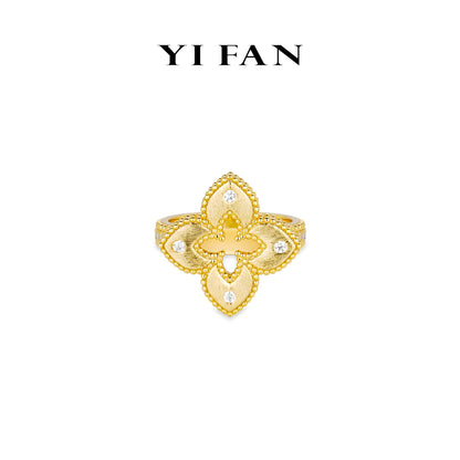 Golden time collection: Modern Brushed "Hollowed out Lucky Clover" Unique Ring