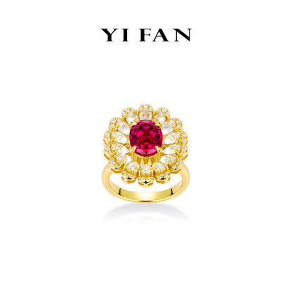 Red Diamond color collection: Luxury "Wine-Red Tribal Chief" exquisite Cocktail Ring