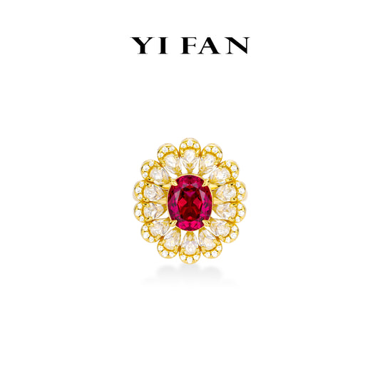 Red Diamond color collection: Luxury "Wine-Red Tribal Chief" exquisite Cocktail Ring
