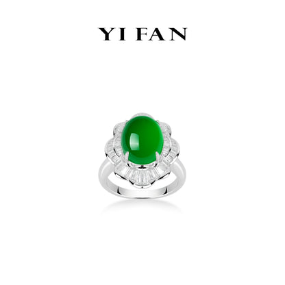 Elegant Jadeite Collection: Modern "Royal Green domed Luminous Pearl" exquisite Lace-edged Ring
