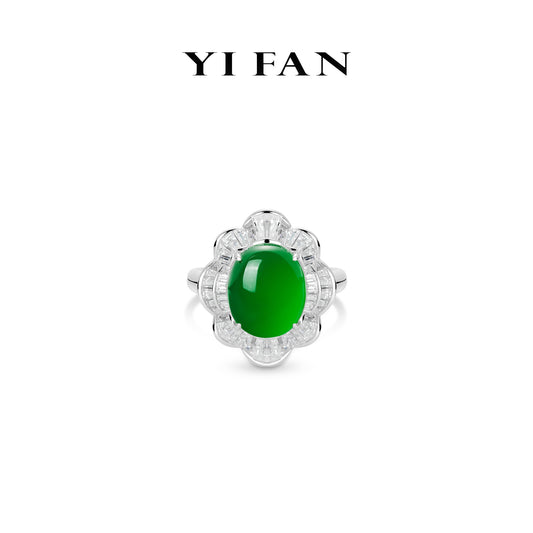 Elegant Jadeite Collection: Modern "Royal Green domed Luminous Pearl" exquisite Lace-edged Ring