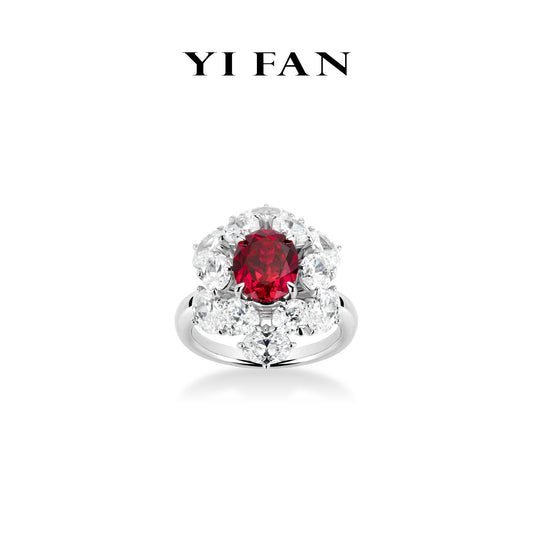 Ruby Color collection: Modern "Ancora Red Pigeon-Egg" detailed Ring