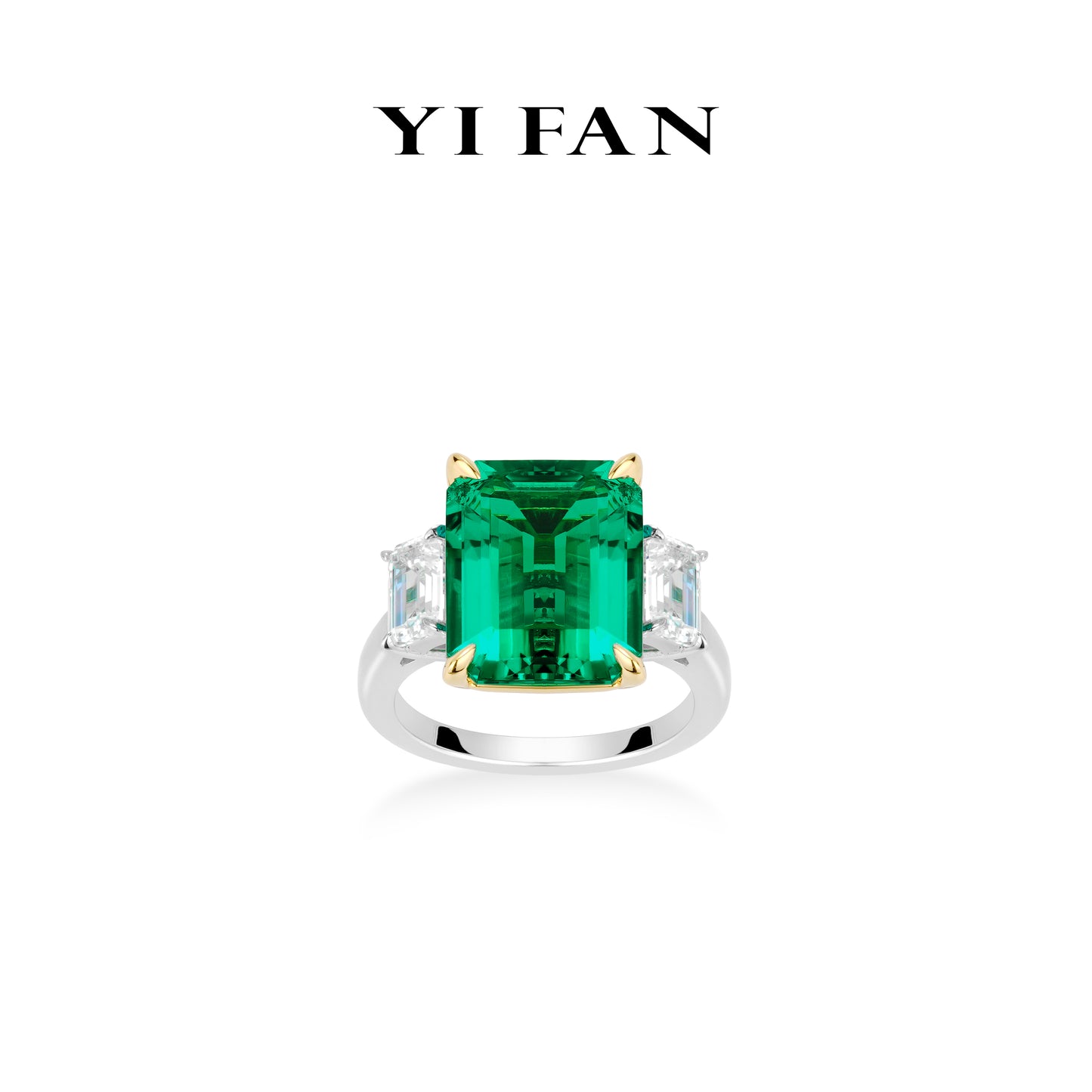 High Jewelry Lab Grown Emerald collection: Luxury "Emerald-cut 3 stones" detailed Ring （8.7 carat）