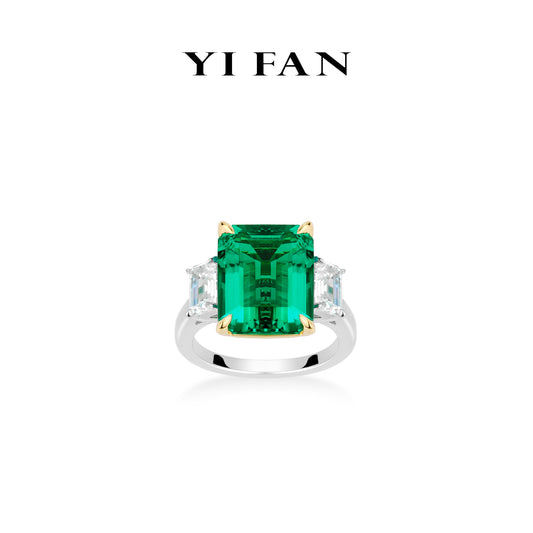 High Jewelry Lab Grown Emerald collection: Luxury "Emerald-cut 3 stones" detailed Ring （8.7 carat）