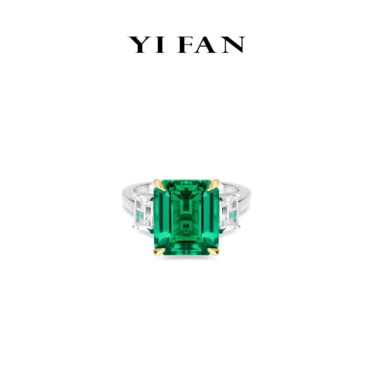 High Jewelry Lab Grown Emerald collection: Luxury "Emerald-cut 3 stones" detailed Ring （8.7 carat）